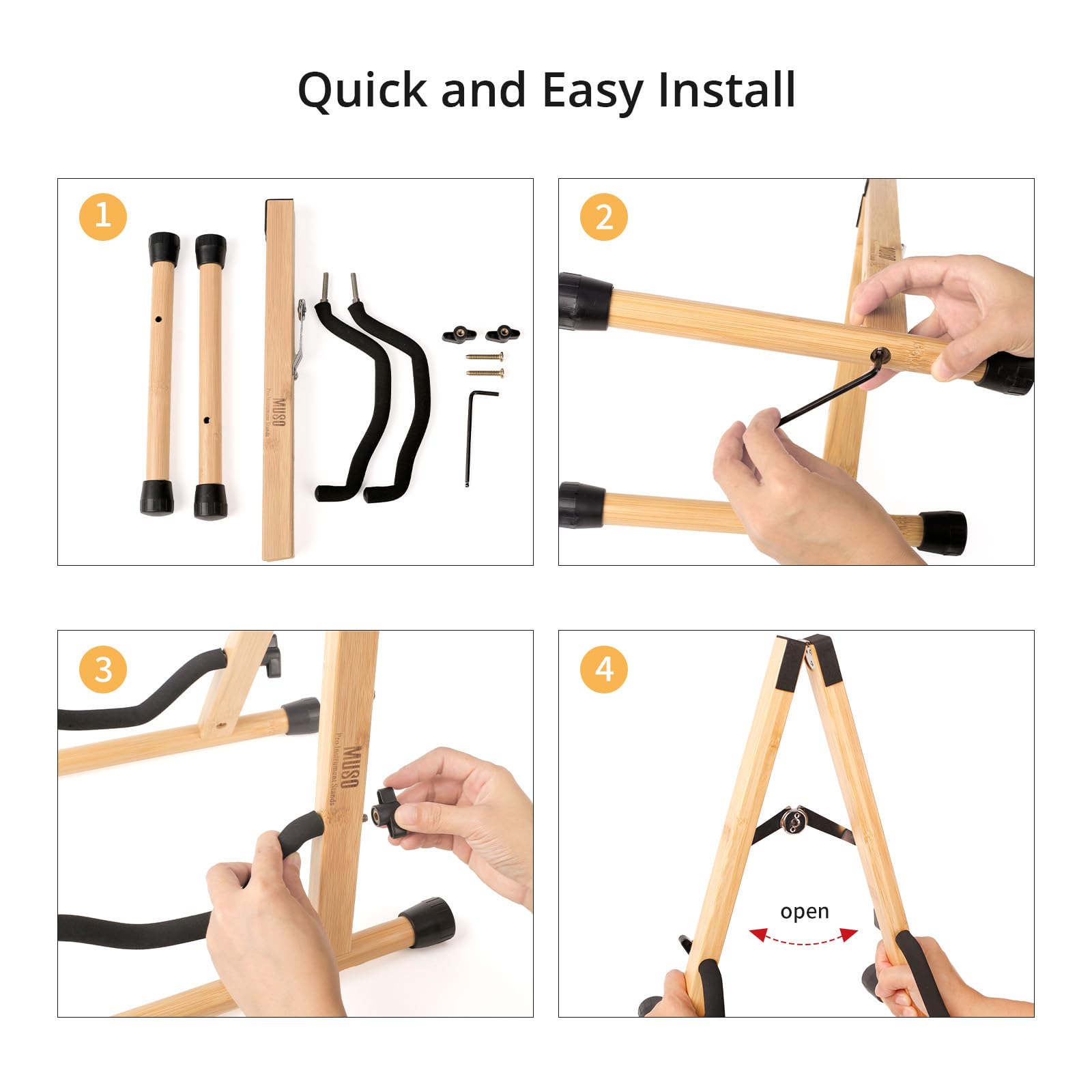 MUSO Natural Wood Guitar Stand, A-Frame Folding, Easy Assembly and Portable, For Guitar,Bass,Ukulele,Banjo,Cello,Mandolin,Durabl